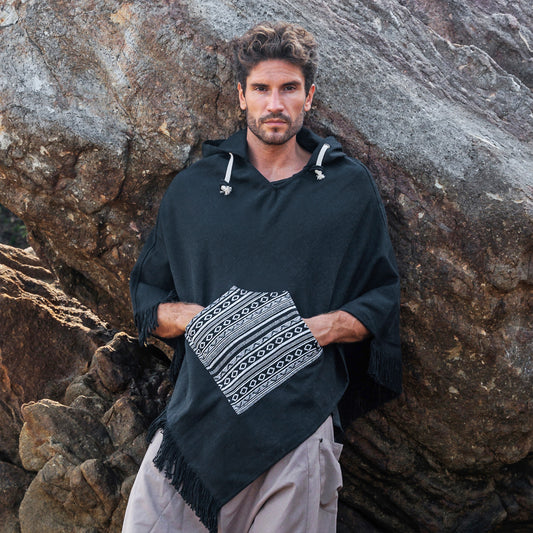 Poncho hippie para hombre y mujer Padre con bolsillo de colores