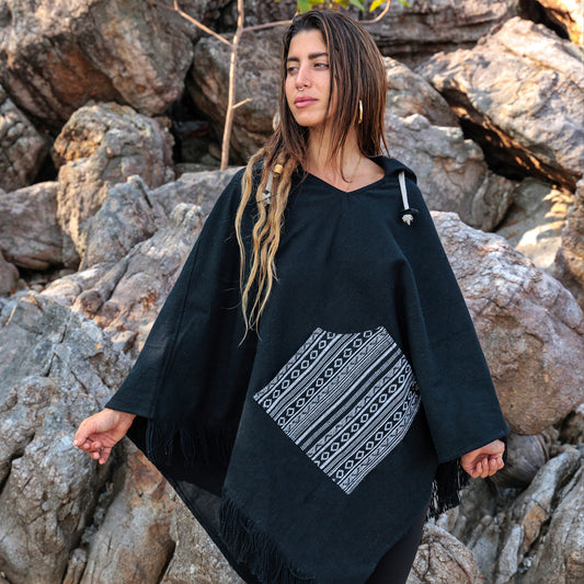 Poncho hippie para hombre y mujer Padre con bolsillo de colores